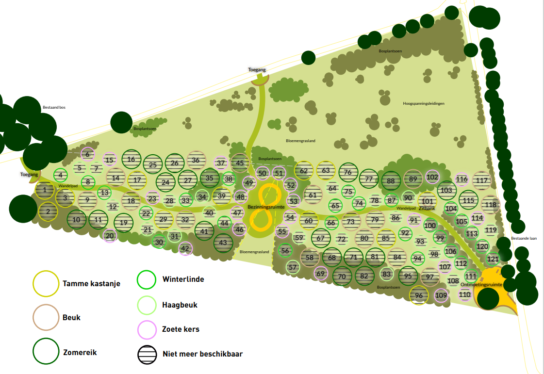Plattegrond met nummering Levensbomenbos