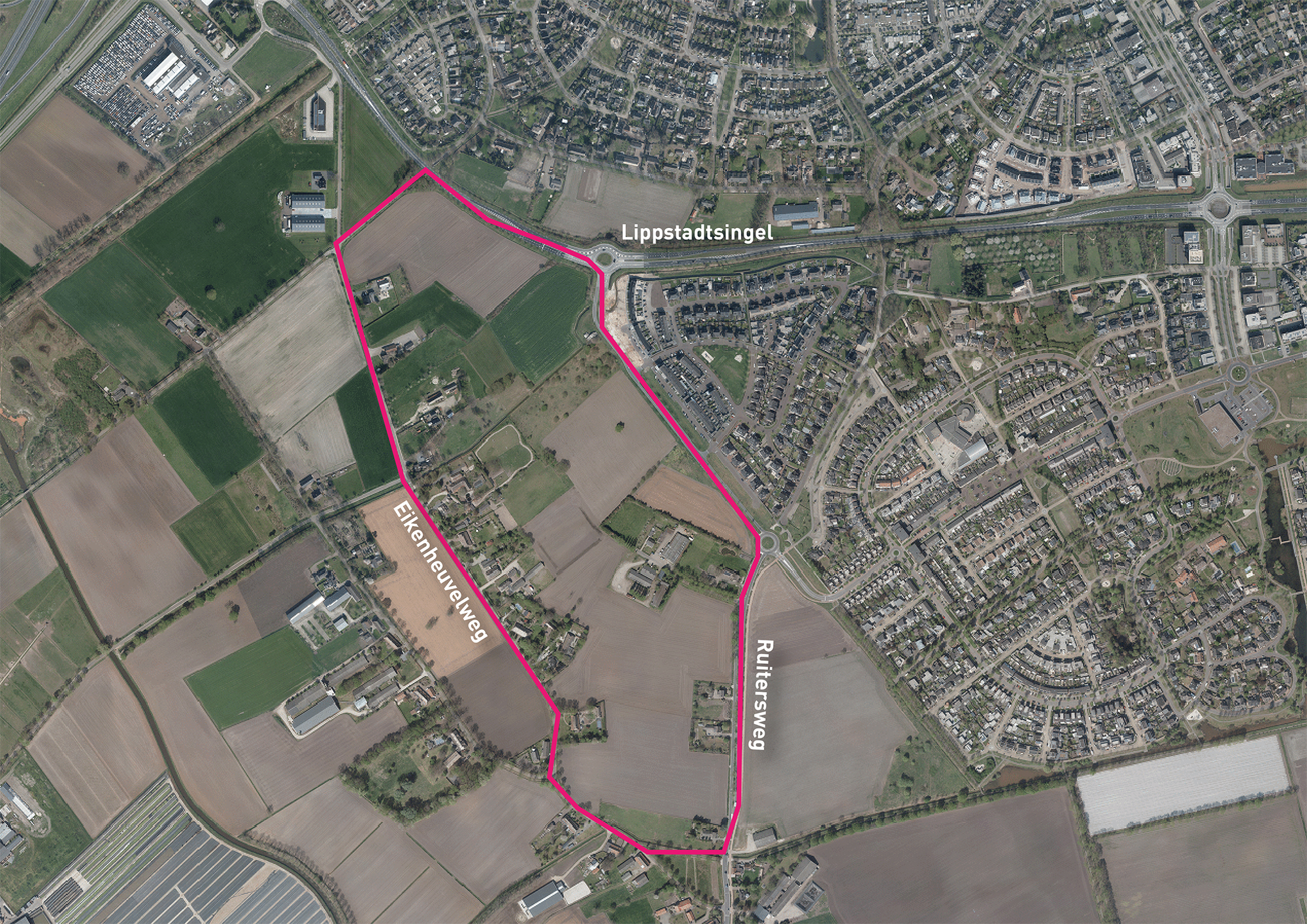 Het gebied Eikenheuvel ingetekend op de plattegrond van Uden